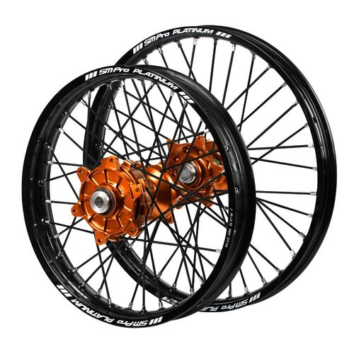 Gas Gas Haan Cush Drive Orange Hubs / SM Pro Platinum Black Rims / Black Spokes Wheel Set