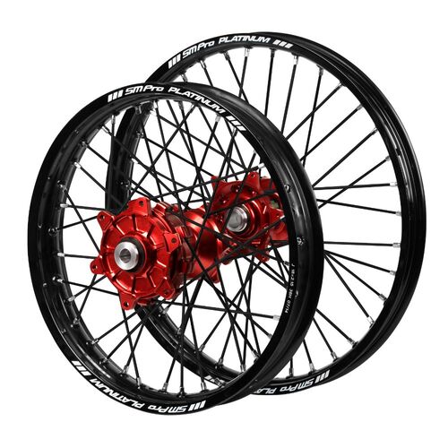 Gas Gas Haan Cush Drive Red Hubs / SM Pro Platinum Black Rims / Black Spokes Wheel Set