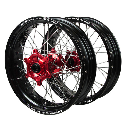 Beta SM Pro Red Hubs / SM Pro Platinum Black Rims Supermotard Wheel Set